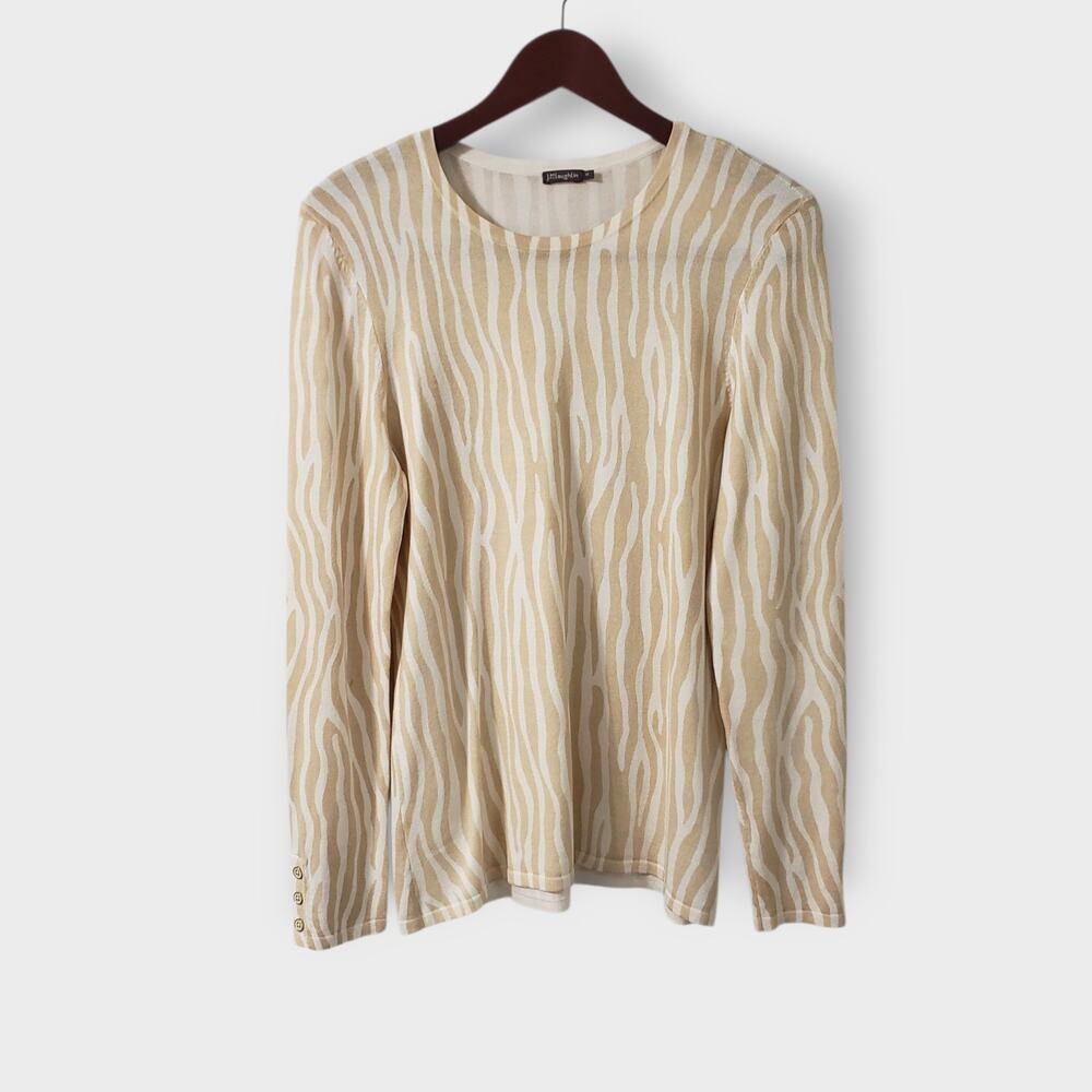 J. Mclaughlin Modal Stretch Zebra‎ Print Sweater Lightweight Tan Cream Medium